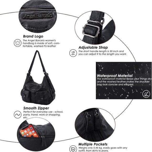 Women Multifunctional Soft Leather Handbag Purses Shoulder Hobo Backpack Crossbo - Picture 4 of 7